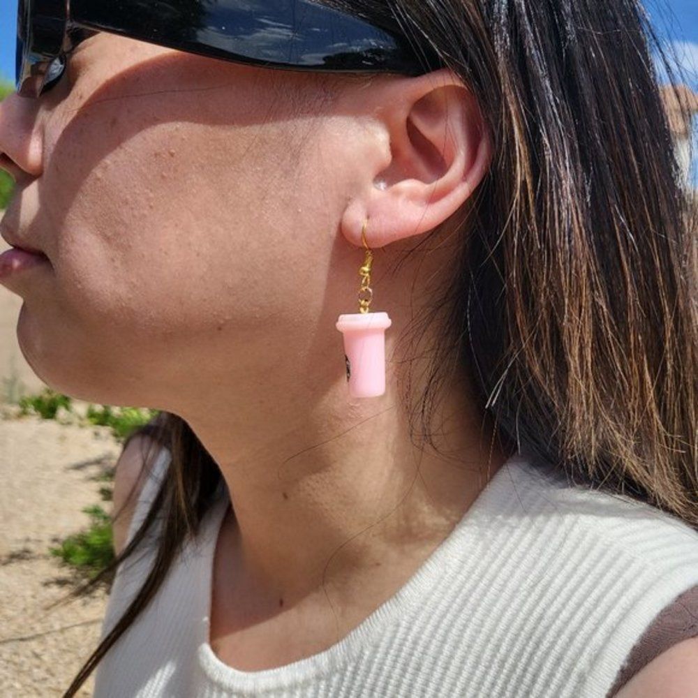 Women's Starbucks Pink Cup Dangle Drop‎ Earrings, Coffee Fashion Jewelry - Picture 2 of 10